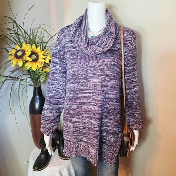 River Sweaters - River Soft Cotton Blend Purple Cowl Neck Sweater